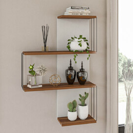 Norvani Wooden Wall Hung Shelving Unit With 4 Shelves In White And Pine