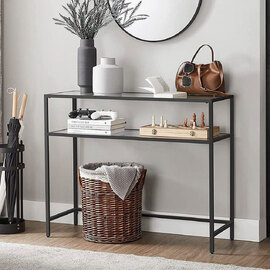 Norvion Tempered Glass Top Console Table With Black Metal Frame