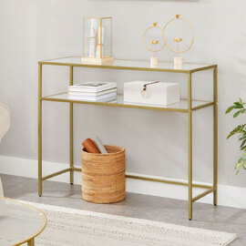 Norvion Tempered Glass Top Console Table With Gold Metal Frame