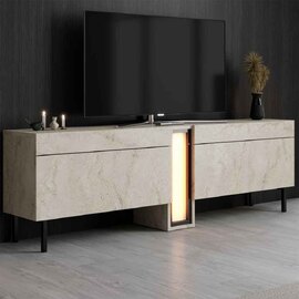 Nova Wooden LED TV Stand with 2 Doors in Travertine Marble Effect