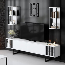 Novara Wooden Entertainment Unit With 2 Wall Shelves White And Black