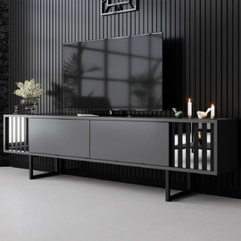 Novara Wooden TV Stand With Metal Legs In Anthracite And Black