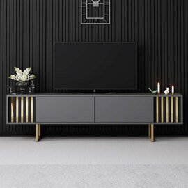 Novara Wooden TV Stand with Metal Legs in Anthracite and Gold