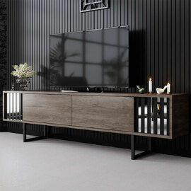Novara Wooden TV Stand With Metal Legs In Walnut And Black