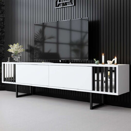 Novara Wooden TV Stand With Metal Legs In White And Black