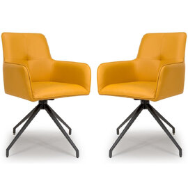 Novato Ochre Faux Leather Dining Chairs In Pair