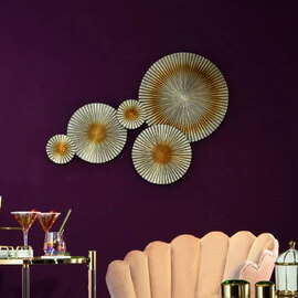 Noxen Wooden Abstract Discs Wall Sculpture in Gold