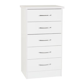 Mack Narrow Oak Wooden Chest Of 5 Drawers With White Gloss Front