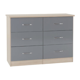 Mack Wooden Chest Of 6 Drawers With Grey Gloss Front In Oak