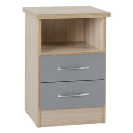 Mack Oak Wooden Bedside Cabinet With 2 Drawers Grey Gloss Front