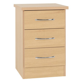 Mack Wooden Bedside Cabinet With 3 Drawers In Sonoma Oak