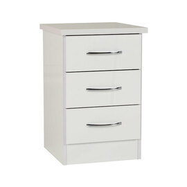 Mack Wooden Bedside Cabinet With 3 Drawers White Gloss Front