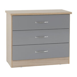 Mack Wooden Chest Of 3 Drawers With Grey Gloss Front In Oak