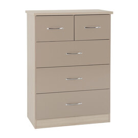 Mack Wooden Chest Of 5 Drawers With Oyster Gloss Front In Oak