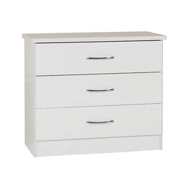 Mack Wooden Chest Of 3 Drawers With White Gloss Front In Oak