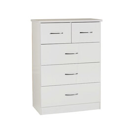 Mack Wooden Chest Of 5 Drawers With White Gloss Front In Oak