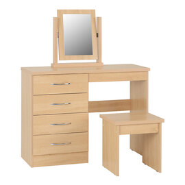 Mack Wooden Dressing Table Set With 4 Drawers In Sonoma Oak