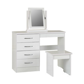 Mack Oak Wooden Dressing Table Set With White Gloss Front