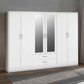 Mack Oak Wooden Wardrobe With 6 Doors White Gloss Front