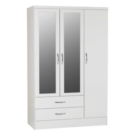 Mack Oak Wooden Wardrobe With 3 Doors 2 Drawers White Gloss Front