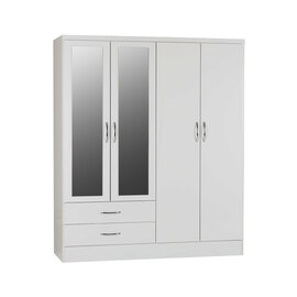 Mack Oak Wooden Wardrobe With 4 Doors 2 Drawers White Gloss Front