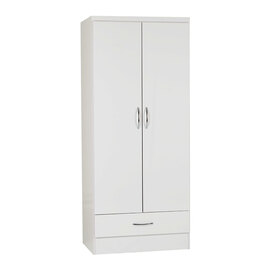 Mack Oak Wooden Wardrobe With 2 Doors White Gloss Front