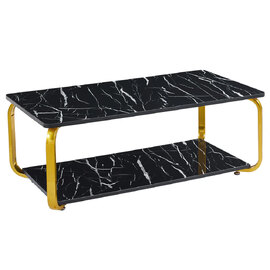 Nyla High Gloss Black Marble Effect Coffee Table With Gold Frame