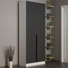 Nylor Wooden Hallway Storage Furniture with 2 Doors Fluted Panels in Anthracite