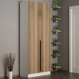 Nylor Wooden Hallway Storage Furniture with 2 Doors Fluted Panels in Walnut