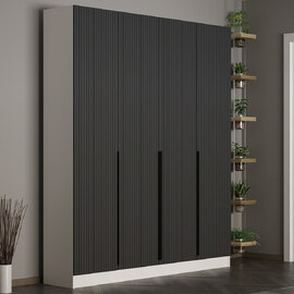 Nylor Wooden Hallway Storage Furniture with 4 Doors Fluted Panels in Anthracite