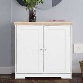 Nylor Wooden Storage Cabinet with 2 Doors in White and Oak