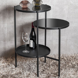 Oakmont Glass End Table With Metal Frame In Black