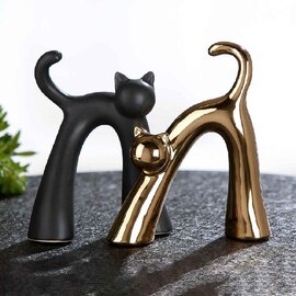 Ocala Ceramics 2 Cat Sculpture In Black And Gold