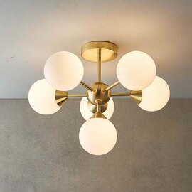 Ocala Glass Shades 6 Lights Semi Flush Ceiling Light In Brass