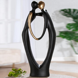 Ocala Large Ceramics Couple Kiss Sculpture In Black And Gold