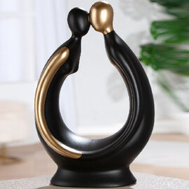 Ocala Small Ceramics Couple Kiss Sculpture In Black And Gold