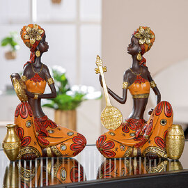 Ocala Synthetic Resin African Beat 2 Woman in Brown and Red