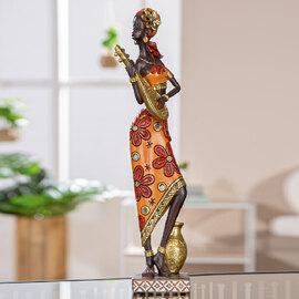 Ocala Synthetic Resin African Lady Playing Veena in Brown and Red