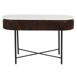 Ocala White Marble And Wood Console Table In Dark Mahogany