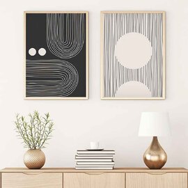 Oceanica Wooden 30x40cm Meditative Line Wall Frame Set in Black and White