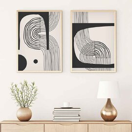 Oceanica Wooden 30x40cm Monochrome Flow Wall Frame Set in Black and White