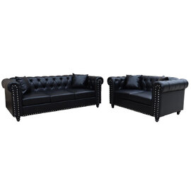 Oceanside Faux Leather 3+2 Seater Sofa Set In Black