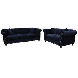 Oceanside Velvet 3+2 Seater Sofa Set In Black