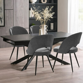Ocoee Black Ceramic Top Extending Dining Table With 4 Erie Grey Chairs