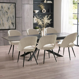 Ocoee Black Ceramic Top Extending Dining Table With 6 Erie Beige Chairs