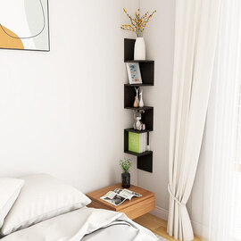 Odierne Corner Wooden Wall Shelf In Black