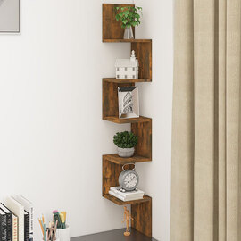 Odierne Corner Wooden Wall Shelf In Smoked Oak