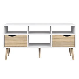 Oklo Wooden TV Stand With 2 Drawers 4 Shelves In White And Oak