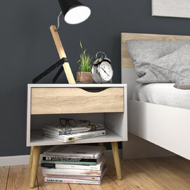 Oklo Wooden Bedside Cabinet with 1 Drawer In White And Oak