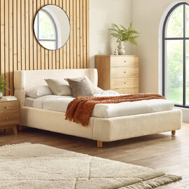 Okotoks Fabric King Size Bed - Beige